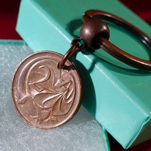 Lizard Coin Keyring or Necklace, Made with Australian 2 Cents dated 1966 to 1984 Lizard Coin Frilled-Neck Lizard, Birthday Gifts