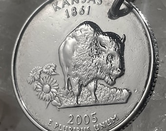 Schlüsselanhänger mit Kansas-Vierteldollarmünze „Bison“ von 2005, Souvenir aus Buffalo, USA, Geschenk zum 21. Geburtstag