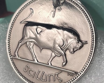 1966 Lucky Irish Shilling Schlüsselanhänger, Irish Bull Münze, Irland Harfe Andenken, 60.Geburtstag Geschenk