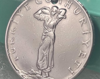 Llavero turco de 25 kuruş de 1966, regalo de 60 cumpleaños, recuerdo de la historia de la mujer anatolia, herencia turca