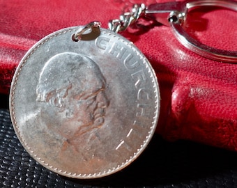 Winston Churchill Kronen-Schlüsselanhänger, britische Münze von 1965, Geschenk zum 61