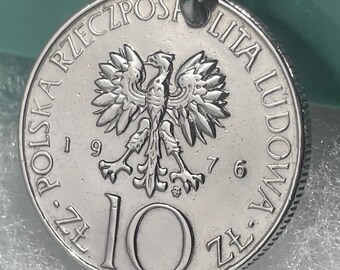 1976 Polish 10 Zlotych Keyring, Poet Adam Mickiewicz, Poland White Eagle, 50th Birthday