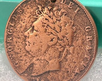 1826 British Halfpenny Schlüsselanhänger, einzigartiges 200 Jahre altes Geschenk, König George IV, sitzende Britannia