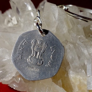 Ashoka Lion Keyrings, Made with Genuine Indian 20 Paise Coins dated 1984 & 1987