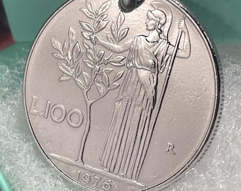 1976 Italienische Münze Schlüsselanhänger, Minerva / Athena, 100 Lire Münze 50.Geburtstag Geschenk Andenken