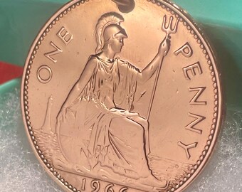 Britischer Penny-Schlüsselanhänger von 1966, Geschenk zum 60. Geburtstag, Königin Elizabeth II., Erinnerungsstück an das britische Kulturerbe