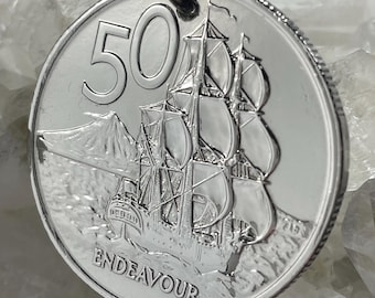 Neuseeland 50 Cent Schlüsselanhänger, 1967-2003, große Münzen, HMS Endeavor Schiff, maritimes Erbe