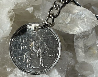 Canadian Mountie Quarter Coin Keyring: 25 Cent Coin from Canada 1973, 52nd Birthday
