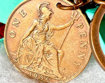 Brytyjskie breloczki do kluczy: Oryginalne monety Britannia 1918–1967, król Jerzy V i VI, królowa Elżbieta