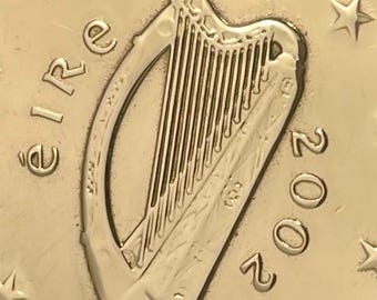 2002 Irish 50 Cent Keyring, Celtic Harp, Ireland Euro Coin, Eire Heritage, 24th Birthday