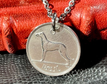 Lucky Irish 6 Pence Irish Wolfhound Necklace or Keyring, 6d Coins: 1928 – 1969, Ireland Harp, Celtic Design Eire