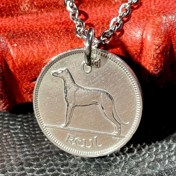 Lucky Irish 6 Pence Irish Wolfhound Necklace or Keyring, 6d Coins: 1928 – 1969, Ireland Harp, Celtic Design Eire