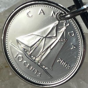 Kanadische Dime Schlüsselanhänger oder Halsketten: 10 Cent Münzen 1968-2022, Bluenose Schoner Segeln Sammlerstück