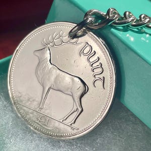 Irish Punt Coin Keyring: Stag & Harp Celtic Design (1990-2000) Ireland Red Deer