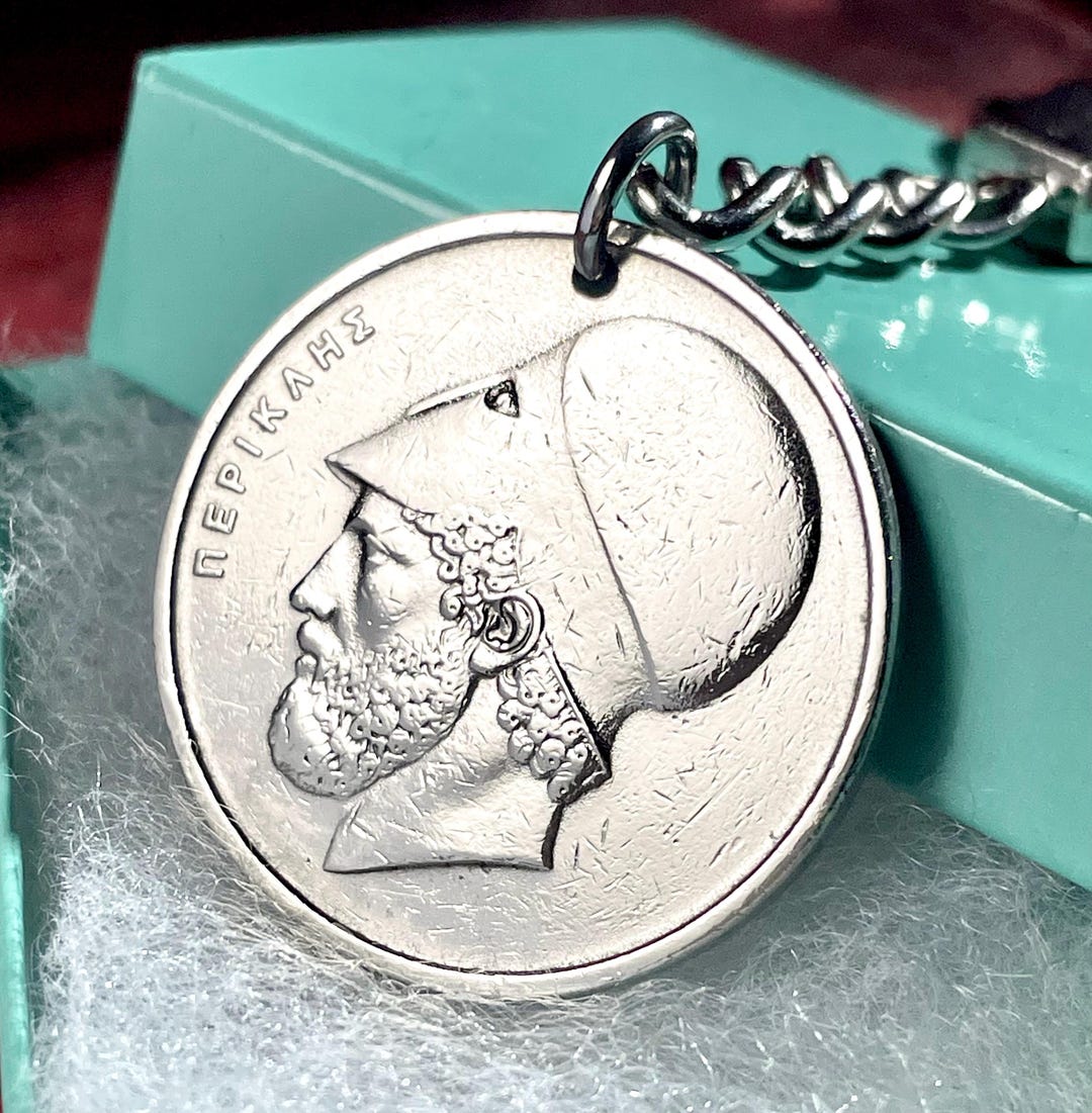 Pericles Coin Keyring: Genuine Greek 20 Drachma 1976-1988, Ancient ...