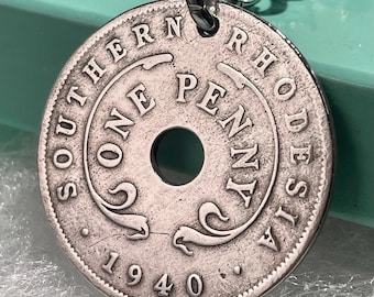 1940 Southern Rhodesia Penny Keyrings, King George VI African Coin, Vintage Heritage Token