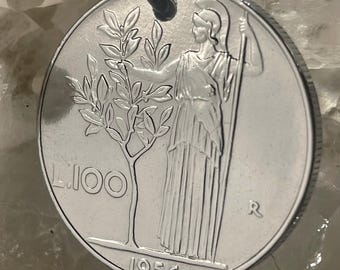 Italienischer Münz-Schlüsselanhänger von 1956, Motiv: Minerva/Athena, 100-Lire-Münze, Geschenk zum 70. Geburtstag, Erinnerungsstück