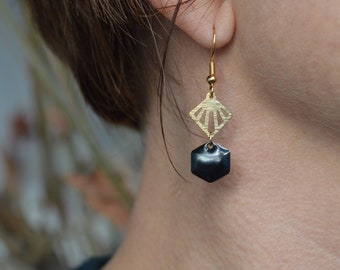 Boucles d'oreilles noires et dorées - graphiques - idée cadeau