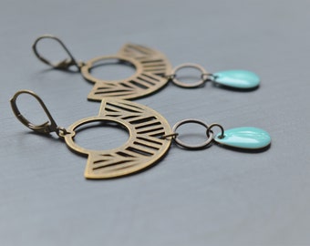 Earrings ethnic style sequin enamelled light blue