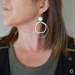 Gold and sea green enamel sequin earrings - light and fine - gift idea