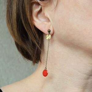 Boucles d'oreilles pendantes sequin rouge et métal couleur bronze idée cadeau hippie chic image 2