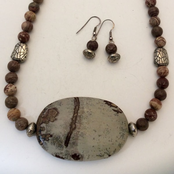 Crazy Horse limestone pendant jewelry set, unique statement necklace