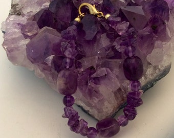 Amethyst beaded bracelet, genuine stone purple jewelry