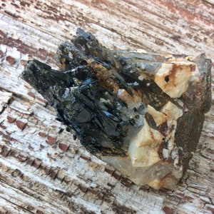 Black aegirine crystals, smoky quartz and feldspar matrix, Malawi specimen