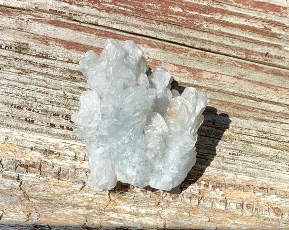 Pale blue aragonite mineral specimen, natural raw Mexico
