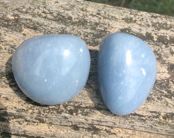 Blue angelite tumbled stones, set of 2, good size