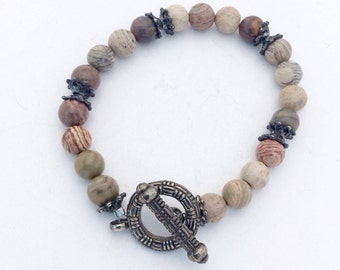 Leopardskin Jasper beaded bracelet,  men’s women’s jewelry