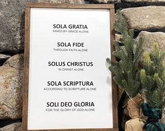 Five Solas Sign / Reformed Theology Decor / Soli Deo Gloria / 5 Solas / Christian Wall Art / Pastor gift