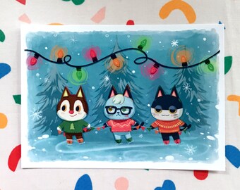 Animal Crossing Winter Cats print