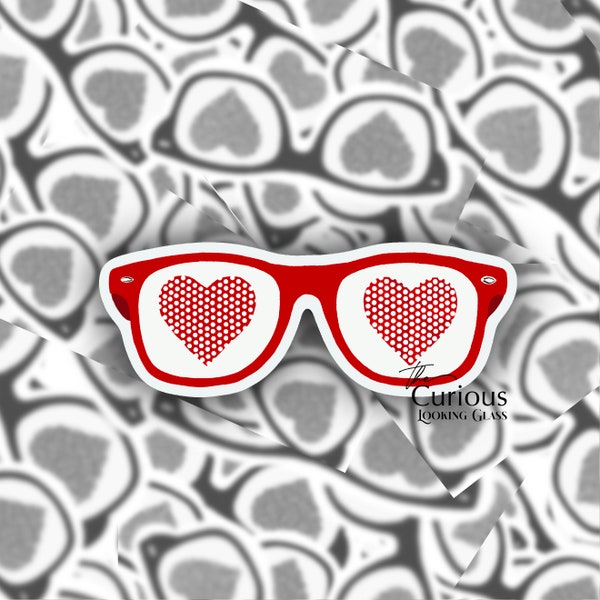 Red Heart Retro framed Sunglasses Eyeglasses Sticker Decal