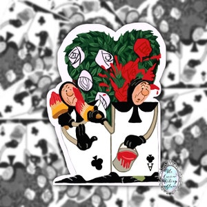 Alice in Wonderland Red Queen Queen of Heart Playing Card Soldiers Painting the Roses Red Sticker Decal 3”T x 2.45” W