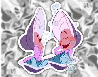 Alice in Wonderland Little Oysters blushing at each other sticker/ decal 3” T x 2.68” W