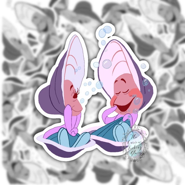 Alice in Wonderland Little Oysters blushing at each other sticker/ decal 3” T x 2.68” W