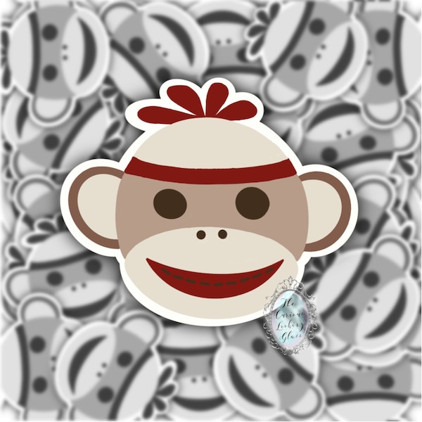 Cute Sock Monkey Face Sticker/ decal. 2.5” T x 3” W