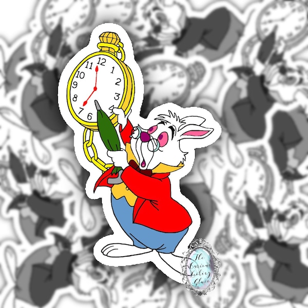 Alice in Wonderland “I’m late” White Rabbit sticker decal 3.44” T x 2.22” W