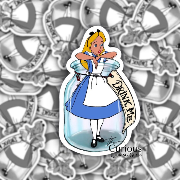 Alice in Wonderland Alice in Drink Me Bottle Sticker decal 3.25” T x 2.03” W