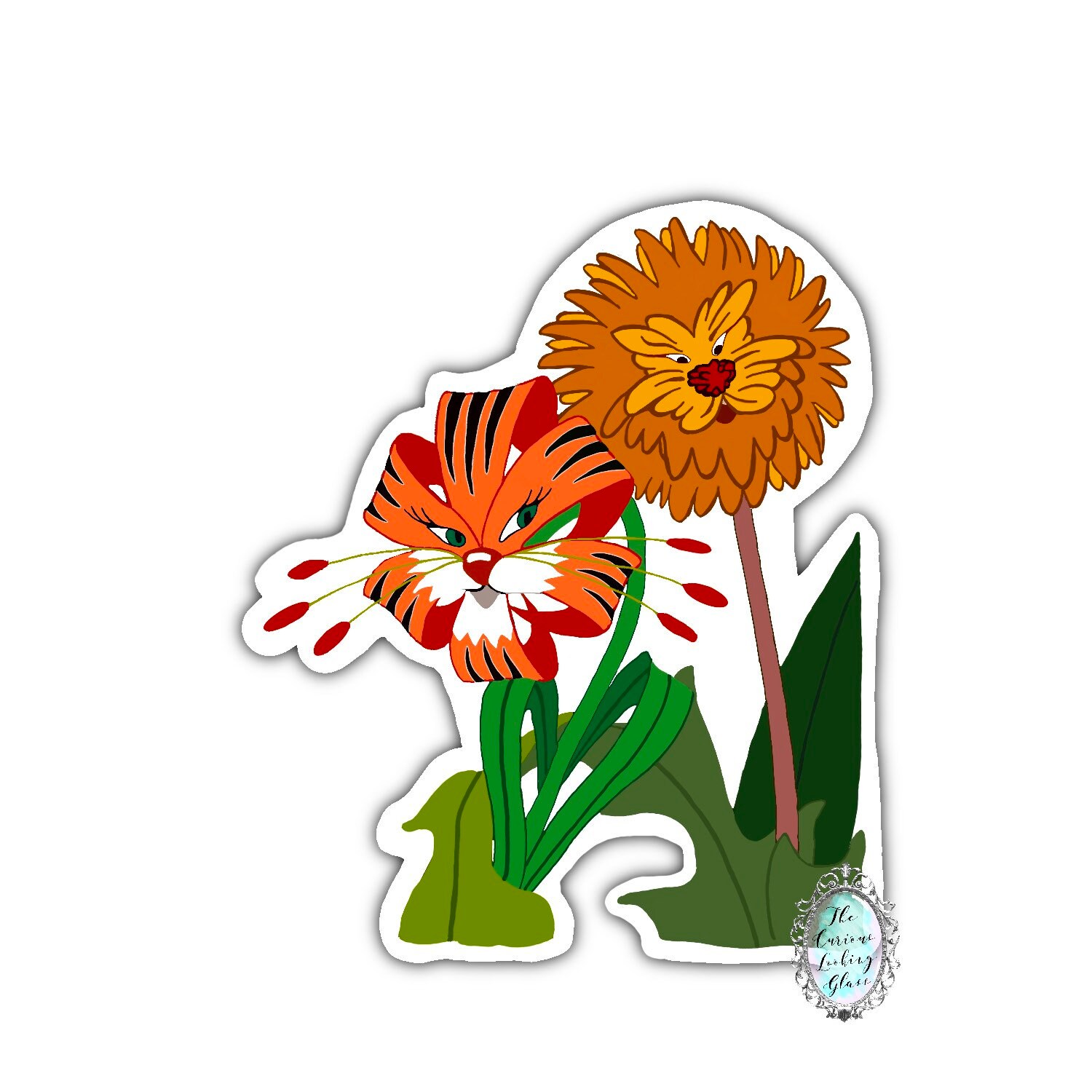 Alice in Wonderland Tiger lily and Dandelion Flowers Sticker Etsy