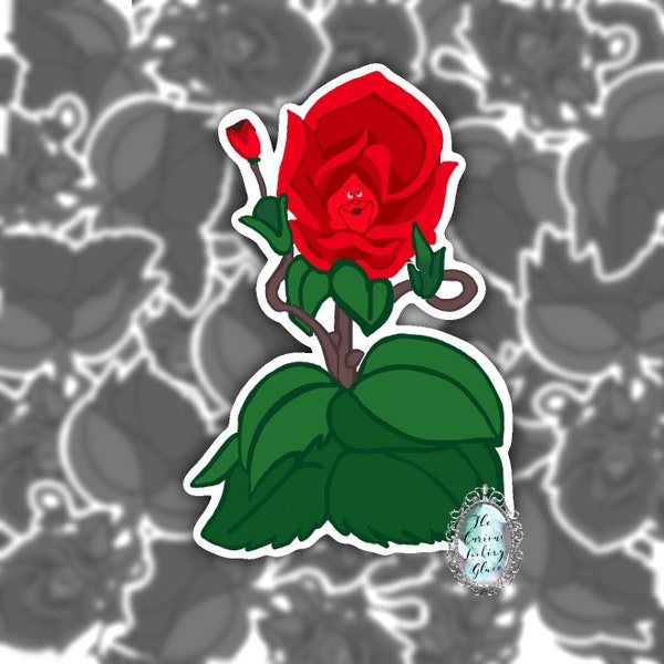 Alice in Wonderland Red Rose of Tulgey Wood Sticker Decal 3” T x 2” W