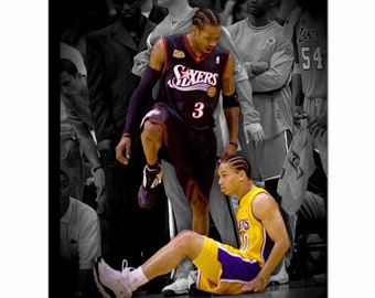 Iverson stepping over Lou/ Basketball legends/76ers/ Canvas Art/ Poster/ Canvas Print/ Wall Decor/Hand Made