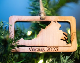 Virginia State Outline Christmas Ornament (Square)