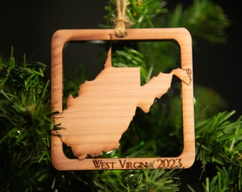 West Virginia State Outline Christmas Ornament (Square)