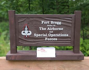 Fort Bragg Special Operations desktop sign with Biz Card