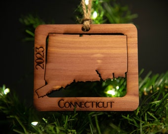 Connecticut State Outline Christmas Ornament (Square)