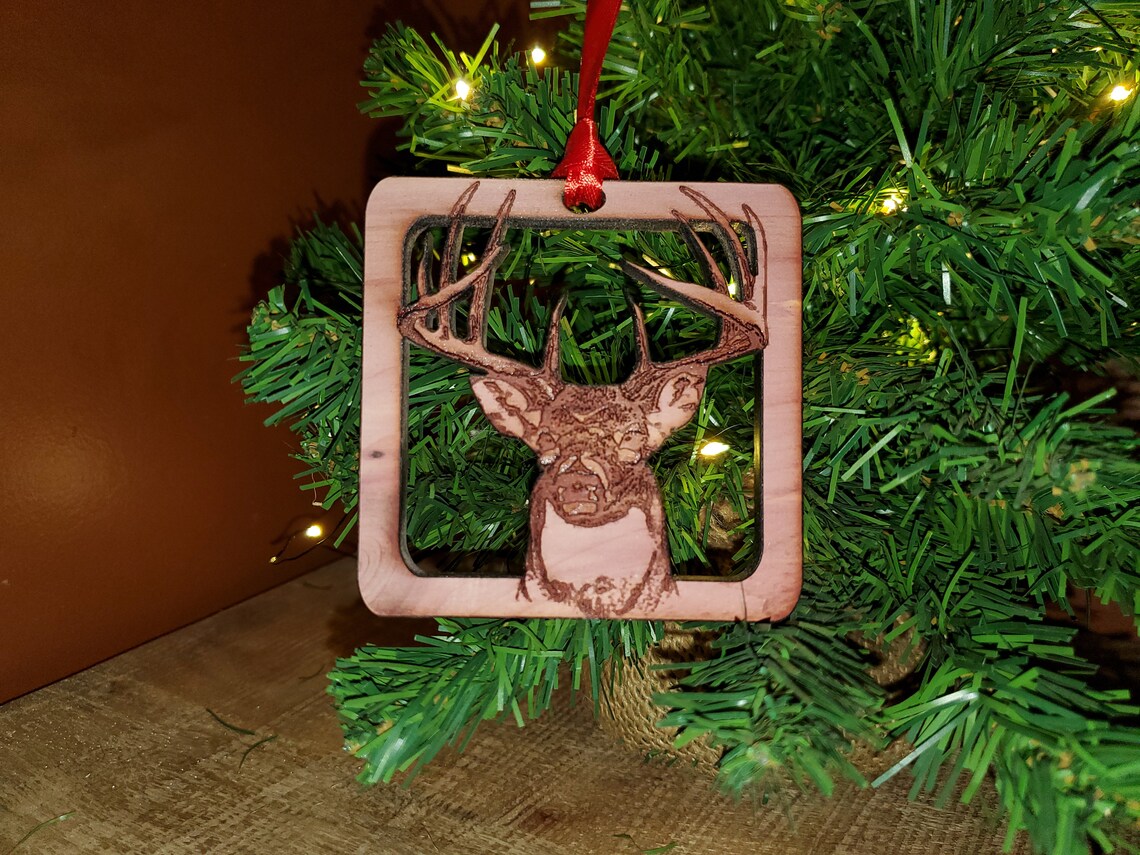 Whitetail Deer Christmas Ornament square/cedar Etsy