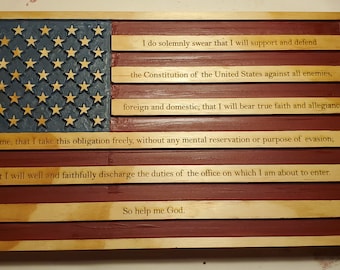 US Flag & Oath of Office - Officer and Civilian - 8"x14"x1" Solid Wood - Laser and CNC engraved