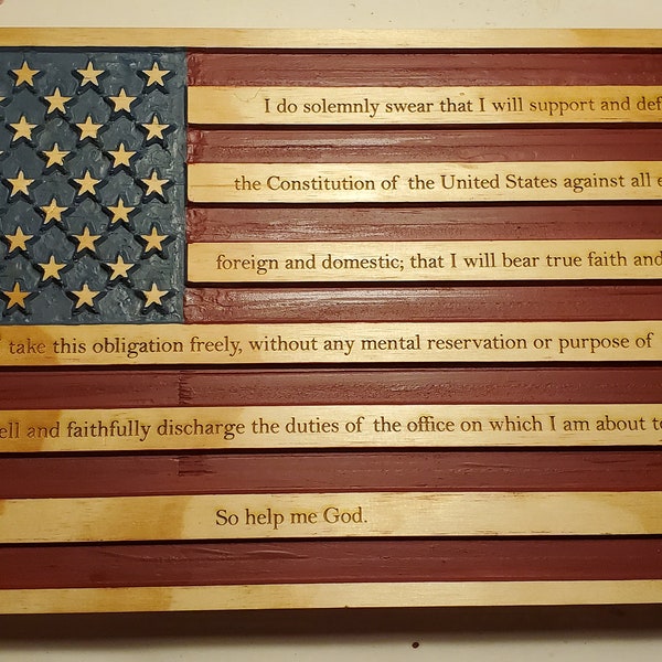 US Flag & Oath of Office - Officer and Civilian - 8"x14"x1" Solid Wood - Laser and CNC engraved